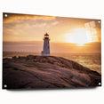 Acrylic wall art featuring a vibrant lighthouse design, displayed in a side view with pins for easy wall mounting, perfect for coastal home decor.