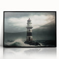 Framed acrylic wall art featuring a scenic lighthouse design with vibrant colors, set against a tranquil ocean backdrop, perfect for coastal-themed decor.