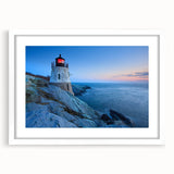 Framed wall art featuring a coastal lighthouse landscape design with a white mat, perfect for home decor, enhancing coastal-themed interiors with a serene vibe.