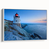 Framed canvas wall art featuring a serene lighthouse design, showcasing a coastal landscape with vibrant colors and intricate details, perfect for home decor.