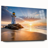 Acrylic glass wall art featuring a serene lighthouse landscape design, showcasing vibrant colors and intricate details, ideal for coastal-themed decor.
