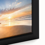 Close-up of a framed canvas wall art piece showcasing a serene lighthouse landscape design, featuring vibrant colors and intricate details, perfect for coastal-themed decor.