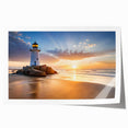 Lighthouse-themed wall art print showcasing a scenic coastal landscape with vibrant colors, rolled and ready for framing, perfect for home decor enthusiasts.