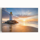 Stretched canvas wall art featuring a serene lighthouse landscape design, showcasing vibrant colors and intricate details, perfect for coastal-themed decor.