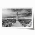 Lighthouse wall art print showcasing a serene coastal landscape with vibrant colors, perfect for enhancing home decor. Rolled canvas design for easy framing.