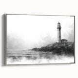 Framed wall art collection showcasing a silver-side view of a lighthouse design on canvas, perfect for coastal-themed home decor. Ideal for beach-inspired interiors, this piece adds a serene touch with its tranquil colors and nautical theme.
