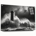 Acrylic glass wall art collection showcasing a side view of a vibrant lighthouse design, elegantly pinned for display. Ideal for nautical-themed decor enthusiasts.