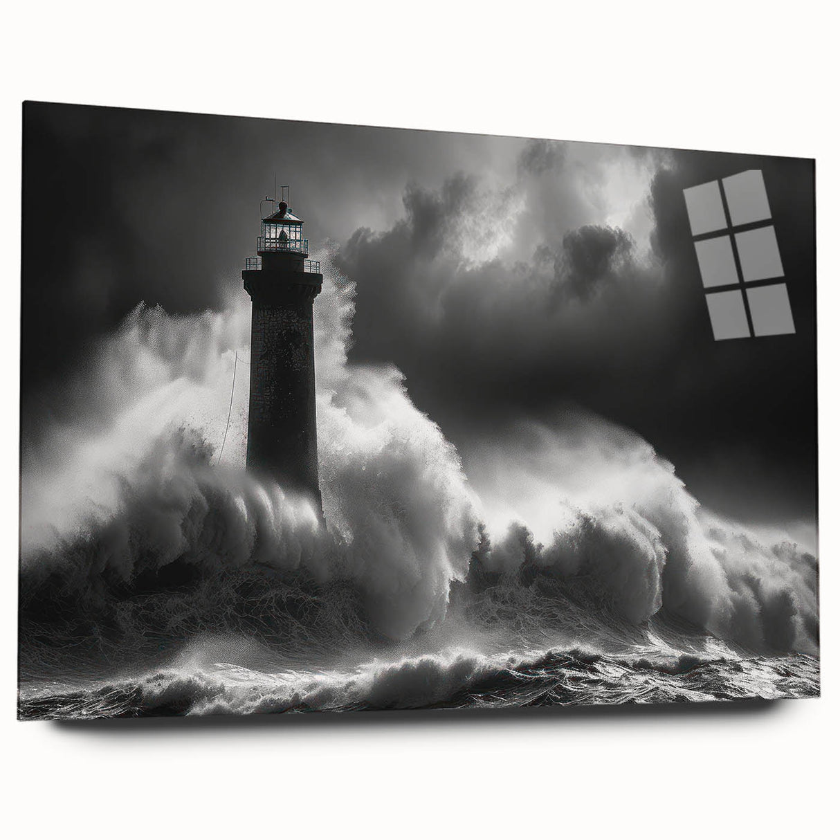 Acrylic glass wall art collection featuring a serene lighthouse landscape design from a side view, showcasing vibrant colors and intricate details, perfect for coastal decor.