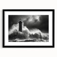 Framed wall art collection showcasing a serene lighthouse landscape design, featuring a black frame and white mat, perfect for enhancing home decor.