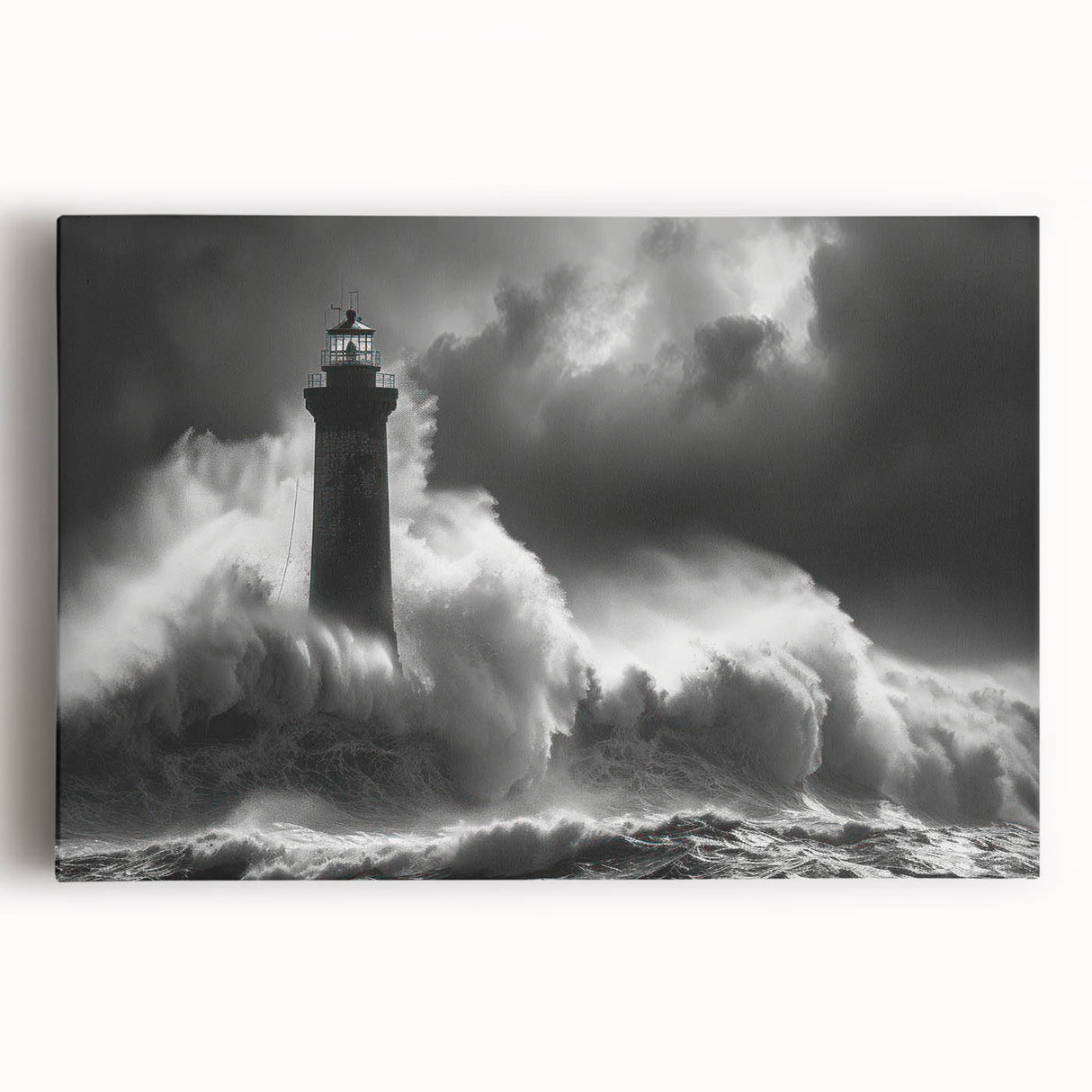 Stretched canvas wall art featuring a serene lighthouse landscape design, showcasing vibrant colors and intricate details, perfect for enhancing coastal-themed decor.