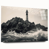 Acrylic glass wall art showcasing a serene lighthouse landscape design, presented in a side view without pins, ideal for coastal decor enthusiasts. Perfect for enhancing home interiors with a nautical theme, featuring vibrant colors that evoke tranquility.