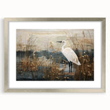 Elegant silver-framed wall art showcasing a serene marshland and swamp landscape design, perfect for enhancing home decor with nature-inspired aesthetics.