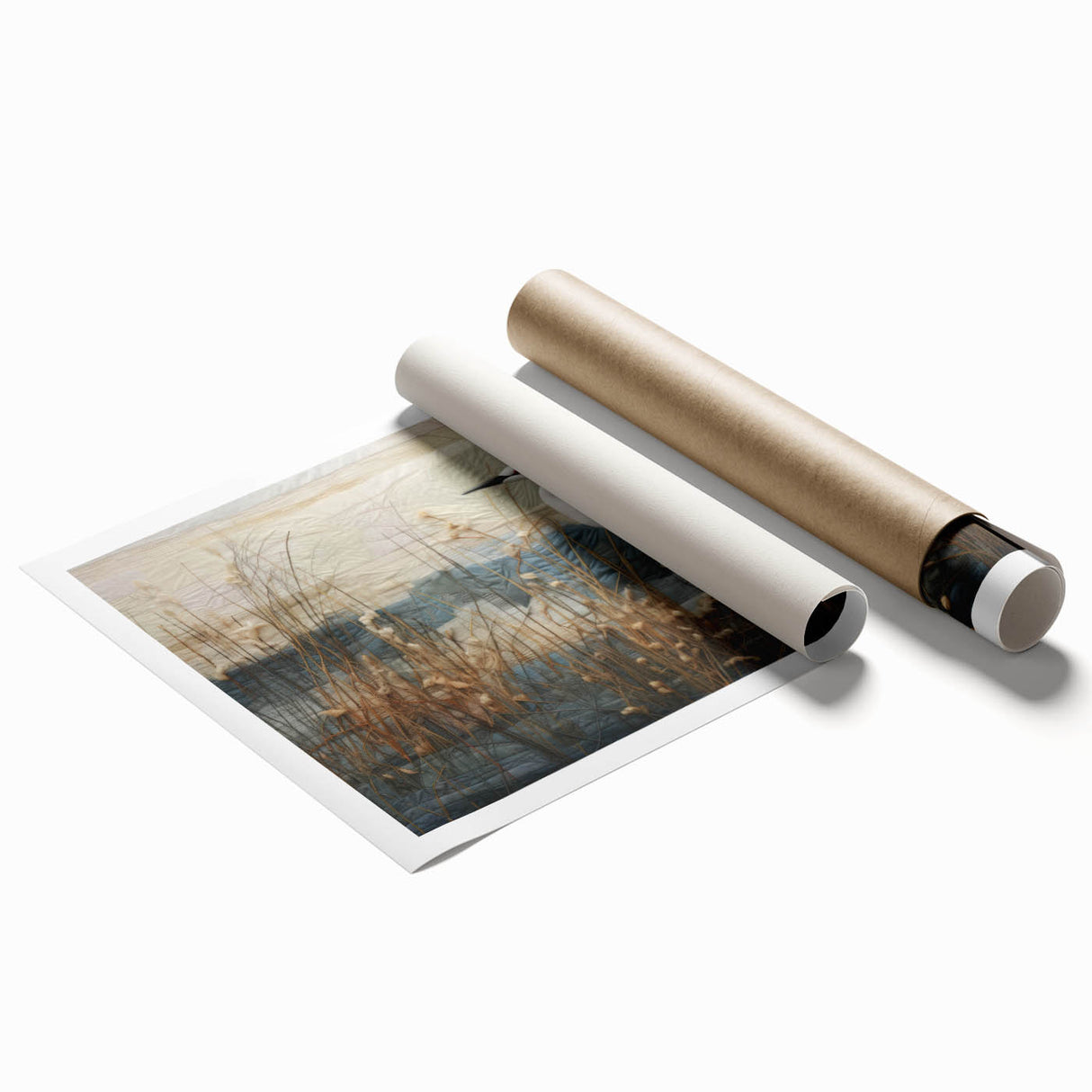 Vibrant rolled print of a marsh landscape showcasing lush greenery and tranquil water, perfect for enhancing home decor and creating a serene atmosphere.