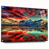 Acrylic glass wall art featuring a vibrant swamp landscape design with lush greenery and serene water reflections, displayed in a side view with pins for mounting. This artwork adds a tranquil natural element to any interior space, perfect for nature enthusiasts.