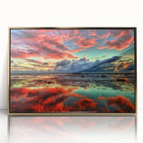 Framed wall art featuring a serene marsh landscape with vibrant green grasses and a reflective water surface, accented by a stylish gold frame. This piece adds a touch of nature-inspired elegance to any room decor.