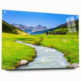 Acrylic glass wall art collection showcasing a vibrant marsh and swamp landscape design, featuring a side view with decorative pins for hanging. Perfect for nature-inspired decor.