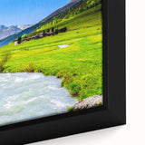 Framed canvas wall art showcasing a vibrant marsh landscape, featuring lush greenery and reflective water, ideal for enhancing home decor with nature's beauty.