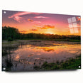 Side view of a modern wall art piece showcasing a vibrant marsh and swamp landscape design, crafted from acrylic glass and accented with decorative pins, ideal for enhancing contemporary interiors.