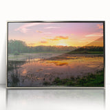 Framed wall art featuring a stunning marsh and swamp landscape design, highlighted with silver accents, perfect for enhancing home decor with nature-inspired elegance.