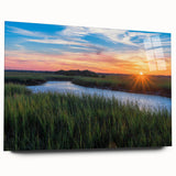 Acrylic glass wall art showcasing a vibrant swamp landscape design, highlighting lush greenery and reflective water, perfect for nature-themed decor.