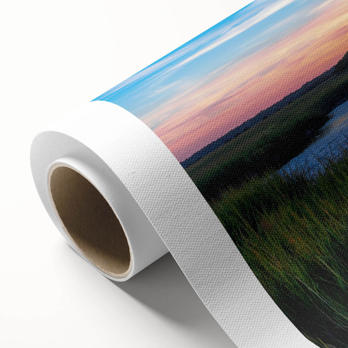 Lush marsh landscape wall art design on rolled canvas, showcasing vibrant greens and earthy tones, ideal for enhancing home decor with nature-inspired aesthetics.