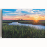 Vibrant stretched canvas wall art depicting a serene marsh landscape, showcasing lush greenery and tranquil water reflections, ideal for nature enthusiasts and home decor.