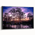 Framed wall art collection showcasing a serene marsh landscape with lush greenery and tranquil water reflections, presented in a sleek black frame for an elegant finish.