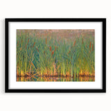 Black-framed wall art collection showcasing serene marsh and swamp landscapes, featuring vibrant colors and intricate details, ideal for home decor.