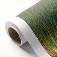 Vibrant rolled canvas art showcasing a serene marsh landscape with lush greenery and tranquil water reflections, perfect for home decor.