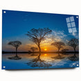 Side view of a modern wall art piece showcasing a vibrant marsh and swamp landscape design, displayed on acrylic glass with decorative pins, ideal for nature-inspired decor.