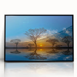 Framed wall art featuring a serene marsh landscape with lush greenery and reflective water, set in a sleek black frame, perfect for nature-themed decor.