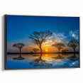 Framed canvas wall art featuring a serene marsh landscape design with lush greenery and water reflections, showcased from a black side view, perfect for home décor.