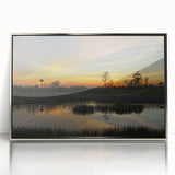 Framed acrylic artwork depicting a serene marsh landscape, featuring vibrant greenery and reflective water, ideal for home decor and nature enthusiasts.