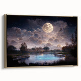 Framed canvas wall art depicting a serene marsh and swamp landscape, featuring lush greenery and tranquil water reflections, accented with a gold frame for elegance.