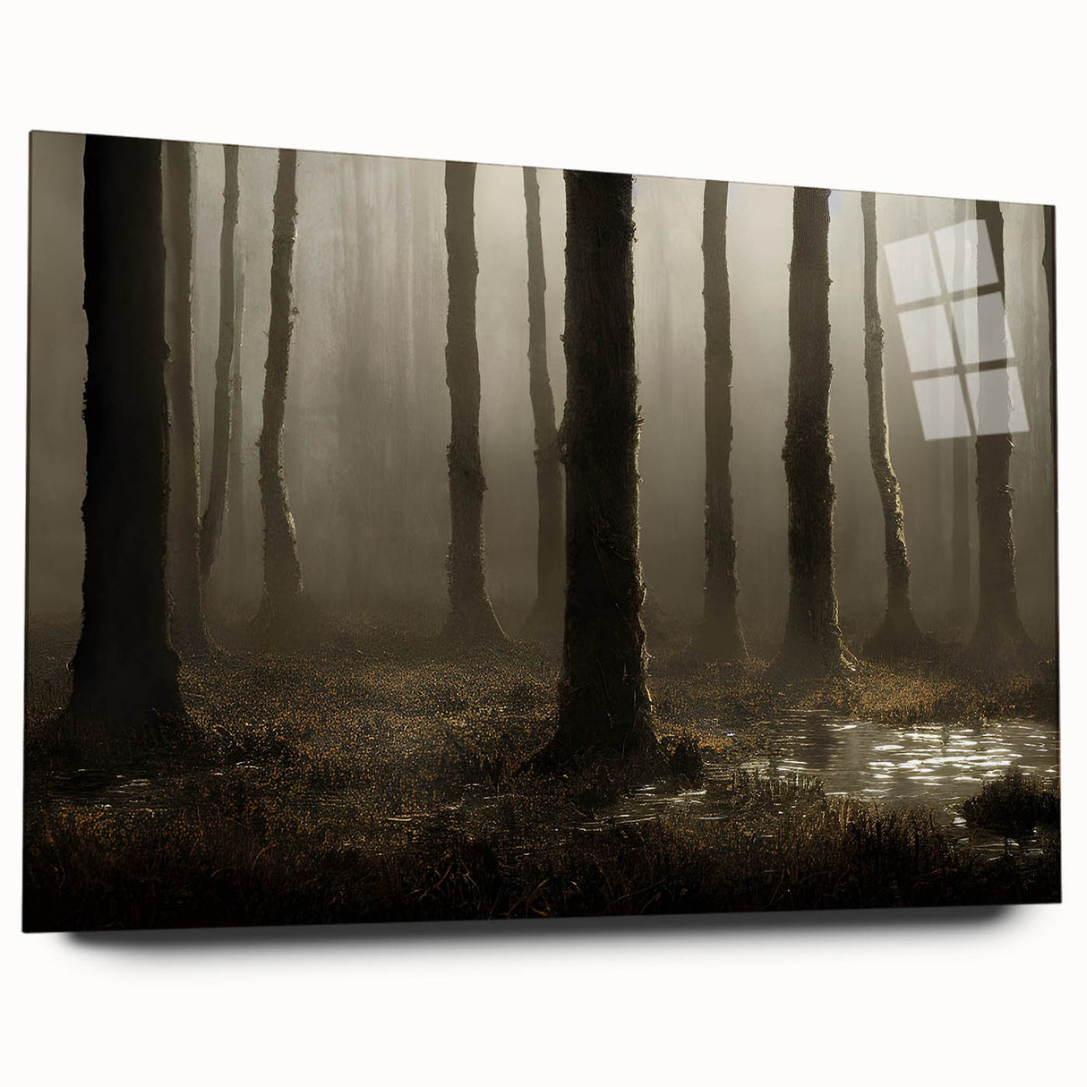 Acrylic glass wall art showcasing a vibrant marsh landscape design with rich greens and blues, ideal for adding a serene touch to home decor.