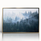 Framed acrylic wall art featuring a misty landscape design with foggy elements, encased in a sleek gold frame, enhancing any modern decor. Perfect for adding tranquility to living spaces.