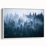 Framed canvas wall art from the "Landscapes Mist & Fog" collection, showcasing serene foggy landscape in soft hues, perfect for home decor.