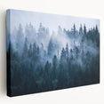 Stretched canvas wall art showcasing a serene misty landscape design with soft gray and blue tones, ideal for modern home decor, enhancing tranquility and elegance.