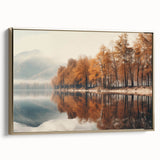 Framed canvas wall art showcasing a serene misty landscape design, featuring soft gold accents, perfect for enhancing modern home decor aesthetics.