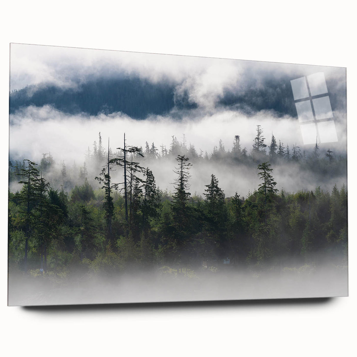 Acrylic glass wall art from the Landscapes Mist & Fog collection, showcasing a serene landscape with soft misty hues, designed for modern home decor.