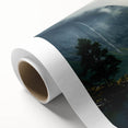 Serene landscape wall art featuring a misty fog design in soft blues and grays, printed on rolled canvas for easy display, perfect for home decor.