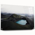 Acrylic glass wall art featuring a serene misty landscape design, presented in a side view with elegant pins for easy display. Ideal for modern home decor.