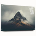 Acrylic glass wall art featuring a misty landscape design, showcasing soft fog and ethereal colors, elegantly displayed from a side view with decorative pins.