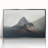Framed acrylic wall art featuring a serene landscape design with mist and fog, showcasing soft colors and a modern silver frame, perfect for home decor.