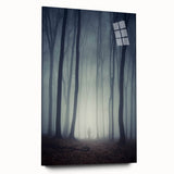 Acrylic glass wall art showcasing a serene landscape design enveloped in mist, emphasizing soft hues of blue and gray, perfect for modern home decor.