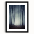 Framed black wall art depicting a misty landscape scene with soft fog, showcasing serene tones and intricate details, perfect for enhancing home decor elegance.