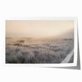 Rolled print of misty landscape wall art, showcasing soft fog over serene hills in muted tones, perfect for enhancing home decor with a tranquil atmosphere.