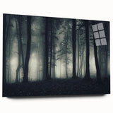 Acrylic glass wall art collection showcasing a serene misty landscape design, highlighting soft hues of blue and gray, perfect for modern decor.