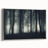 Framed canvas wall art showcasing a serene landscape design with mist and fog, accented with a silver frame, perfect for enhancing home decor.