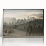 Framed acrylic wall art featuring a misty landscape design in muted colors, highlighted with a sleek silver frame, perfect for modern home decor accents.